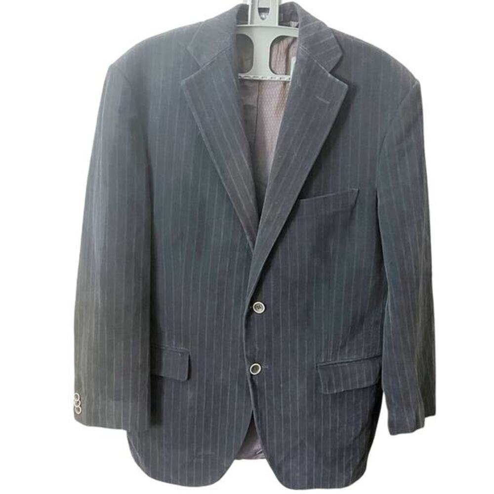 ANGELO NARDELLI Tessuti Sondrio Men Wool Blazer Jacket 44L Black Pinstriped Suit